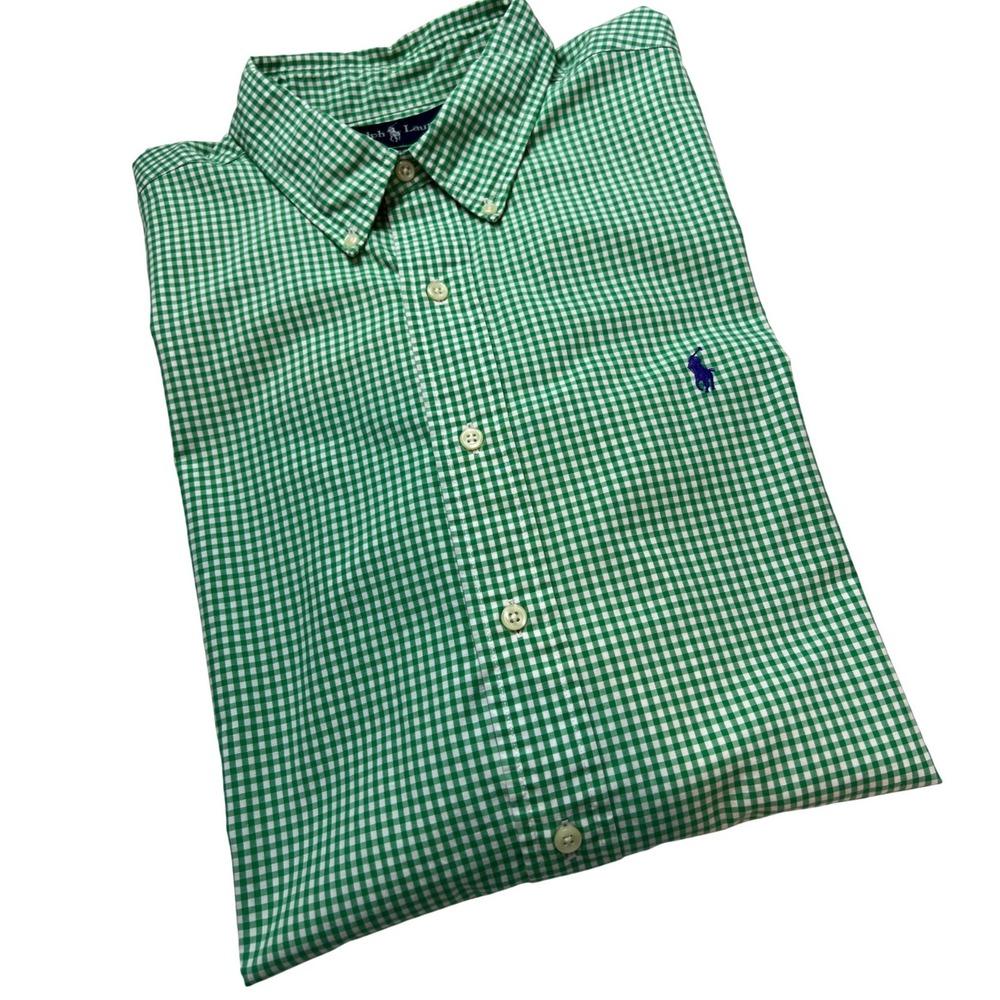 Ralph Lauren Button Down Mens XXL Green Gingham Classic Fit Polo Shirt F18